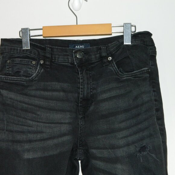2 for/$25 AERO Men's Distressed Slim Black Denim Jeans Areopostale Size 34 x 30 - Picture 3 of 12